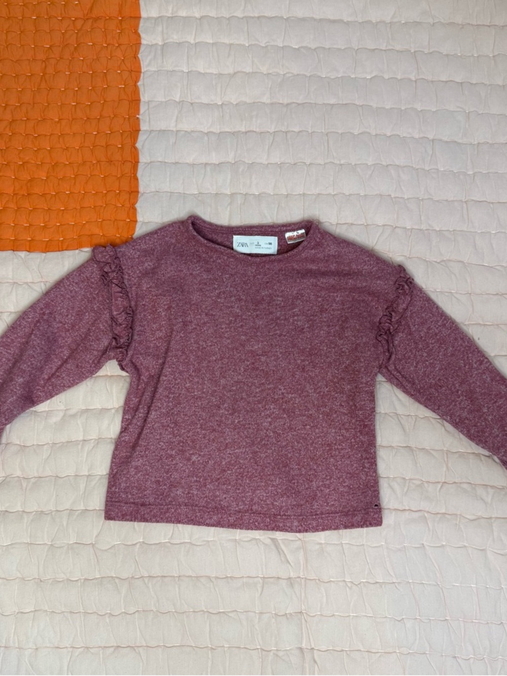 Zara Girls' Dusty Mauve Ruffle-Sleeve Knit Top